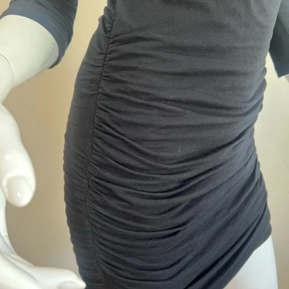 James Perse Stretchy Surplice Ruched Little Black Dress WJE6612 - Picture 9 of 9